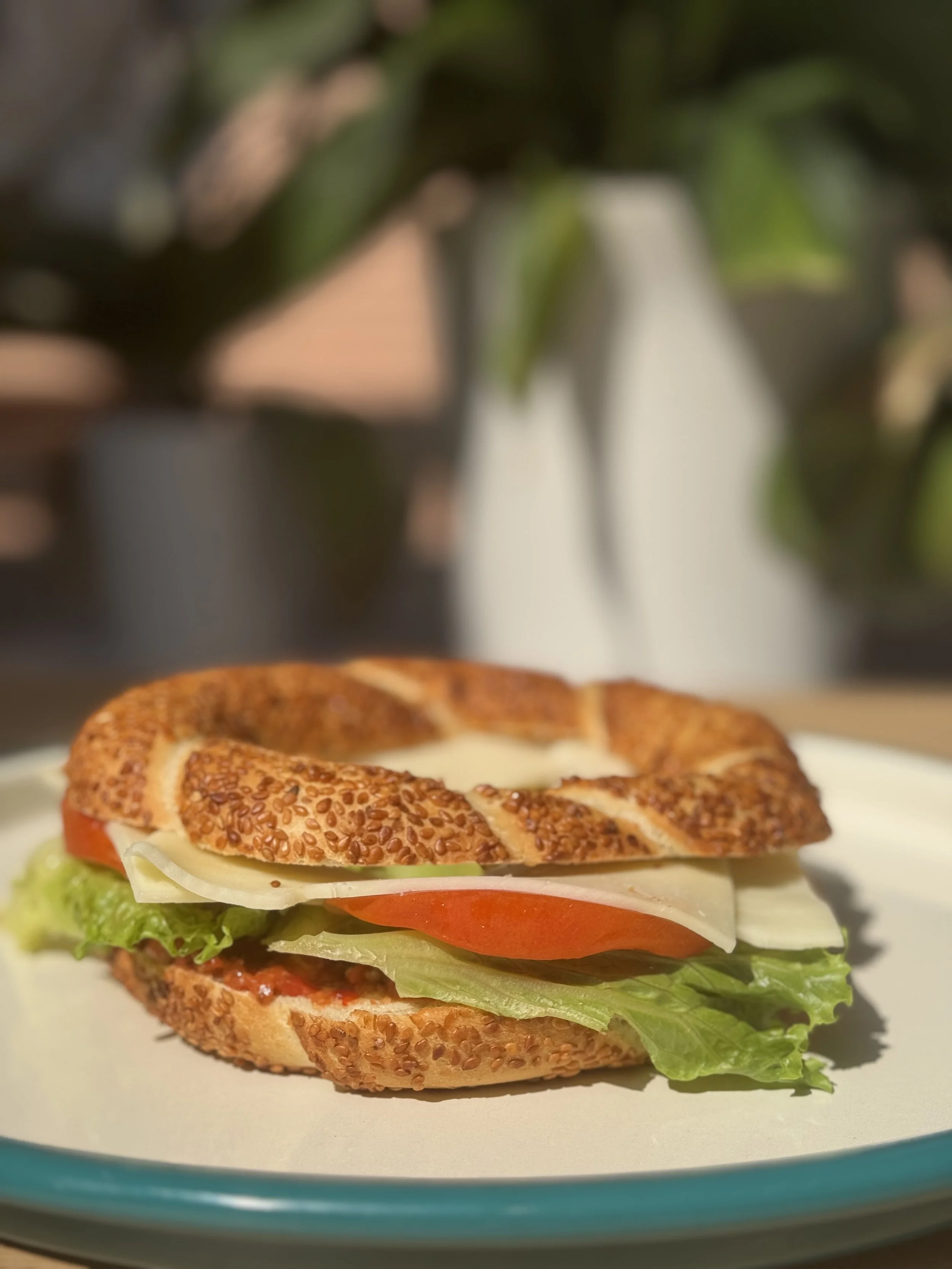 Fresh simit sandwich from Bernas Bakery and Cafe restaurant in Issaquah WA